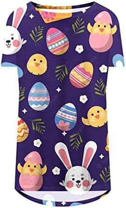 Paskalya Gömlek Kadınlar için Tavuk Tavşan Yumurta Tees Bluzlar Kısa Kollu Casual Kazak Orta Uzunlukta bol tişört