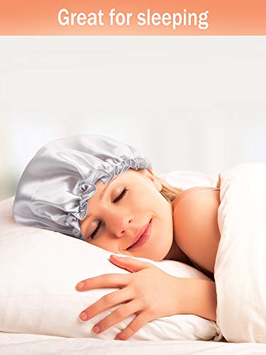 6 Parça Uyku Kap Saten Kaput Uyku Şapka Yumuşak Elastik Gece Saç Kapak için Kadın Kızlar (Lacivert, Mavi, Tavuskuşu