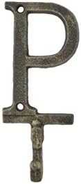 El işi deniz dekor rustik altın dökme demir mektup P alfabe duvar kanca 6