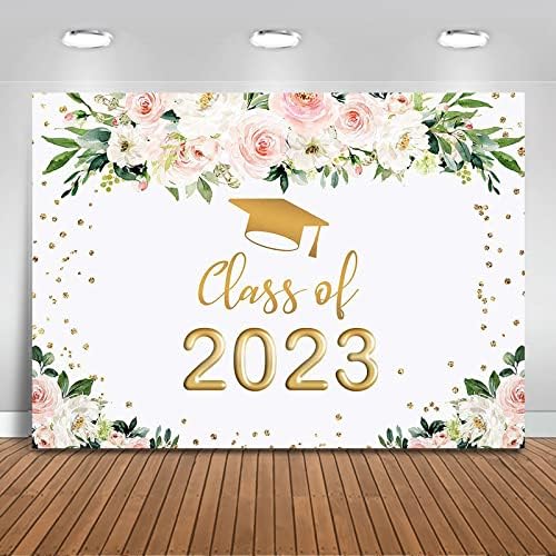 Mocsıcka 2023 Mezuniyet Partisi Zemin Tebrikler Grad Sınıfı 2023 Fotoğraf Arka Planında Çiçek Altın Nokta Mezuniyet