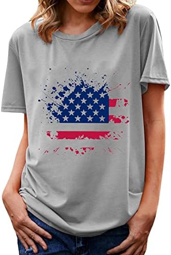 Bayan 4th Temmuz Üstleri Amerikan Yıldız Çizgili Bayrak baskılı tişört Gömlek Temel Kısa Kollu Crewneck Yaz Tatil