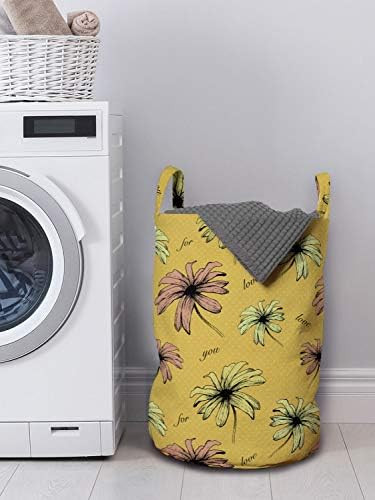 Ambesonne Vintage Çamaşır Torbası, Soluk Renklerde Noktalarda Aşk Çiçekleri, Kulplu Sepet Çamaşırhaneler için İpli