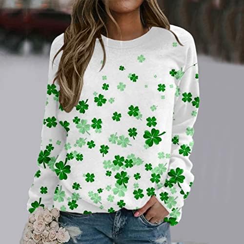 CHEEKEY St Patrick Günü Gömlek Kadın Uzun Kollu İrlandalı Shamrock Gömlek Crewneck Şanslı Yonca Baskı Yeşil Tops