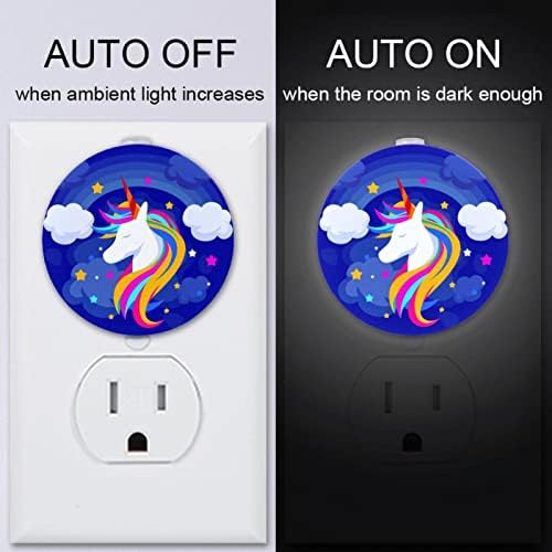 2 Paket Plug-in Gece Lambası LED Gece Lambası Mavi Unicorn Alacakaranlıktan Şafağa Sensörü Çocuk Odası, Kreş, Mutfak,