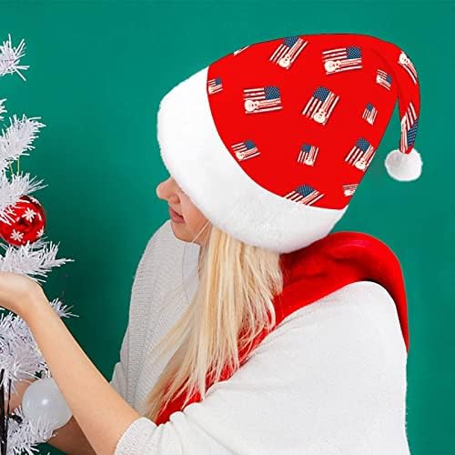 Amerikan Bayrağı Gitar Komik Noel Şapka Noel Baba Şapkaları Kısa Peluş Beyaz Manşetleri Noel Tatil Partisi Dekorasyon