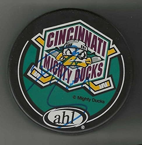 Drew Bannister İmzalı Cincinnati Mighty Ducks Hatıra Diski Anaheim-İmzalı NHL Diskleri