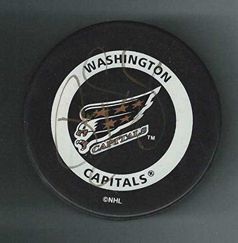 Phil Housley İmzalı Washington Başkentleri Kartal Logosu Resmi Oyun Diski-İmzalı NHL Diskleri