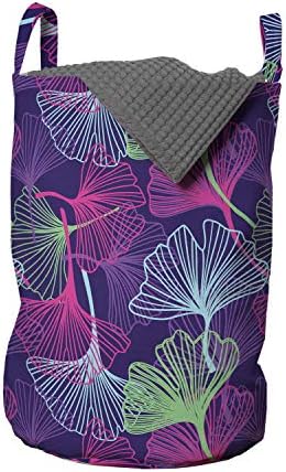 Ambesonne Botanik Çamaşır Torbası, Dijital Renkli Tonlu Otlar Grafiğinde Tropikal Ginkgo Yaprakları Motifi, Çamaşırhaneler