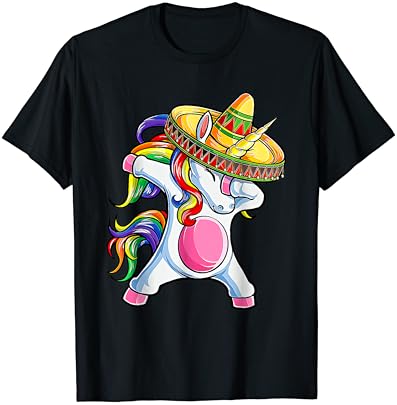 Sevimli Dabbing Unicorn Meksika Komik Cinco De Mayo Sağlar Fiesta T-Shirt