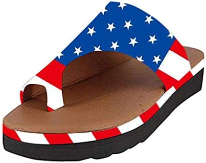 HunYUN Kadın Bayrak Baskı Yaz Sandalet Kalın Dipli Sandalet Ayakkabı Kama topuklu sandalet Klip Ayak Yaz plaj ayakkabısı