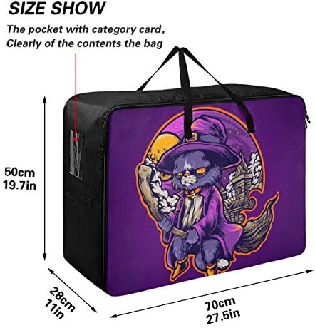 N / A Yatak Altı Büyük Kapasiteli saklama çantası-Cadı Kedi Yorgan Giyim Organizatör Dekorasyon Katlanır Fermuar