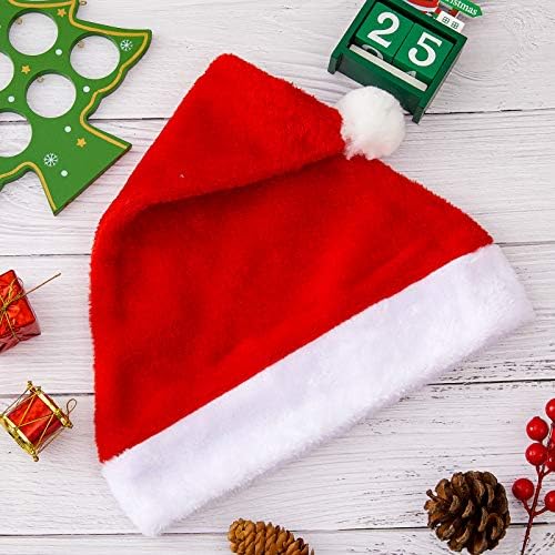 Toplu Noel Şapkası, Yetişkinler için Peluş Noel Baba Şapkası, Beyaz Manşetli Kırmızı Kadife veya Noel Tatili Yeni