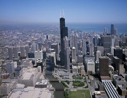 Fotoğraf: Havadan Görünüm, Chicago, Illinois, IL, Sears Kulesi, Willis Kulesi, Amerika, Carol Highsmith