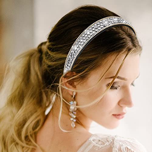 Sibba 1 ADET Kafa Rhinestone Geniş Saç Bandı Başlığı Gelin Düğün Moda Fantezi Mücevherli Bling Gümüş Boncuklu Sparkly
