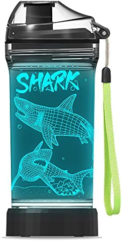 Köpekbalığı Hediyeler, Light Up Çocuklar Su Şişesi ile 3D Okyanus Hayvan Köpekbalığı Tasarım-14 OZ Tritan BPA Ücretsiz