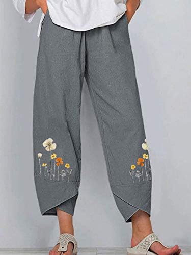 Pamuk Keten Kırpılmış Pantolon Kadın Rahat Yaz kapri cepli pantolon Yüksek Bel Rahat plaj pantolonları Vintage harem