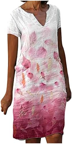 Rahat yaz elbisesi Kadınlar için Vintage Kravat boya Baskı Çentik Boyun Kısa Kollu Midi Shift Elbise Diz Boyu Elbise
