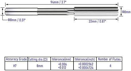 FOCMKEAS Aynalı Rayba 8mm, Metrik H7 HSS Torna Makinesi Raybası Metrik, 6 Düz Flüt, yuvarlak Düz Şaft Freze Kesme