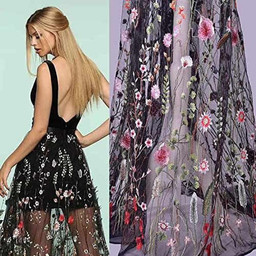 Siyah Dantel Kumaş, zarif Renkli Çiçek Çiçek İşlemeli Dikiş Dantel Kumaş, uzunluk 71 Genişlik 59 DIY Giyim Elbiseler