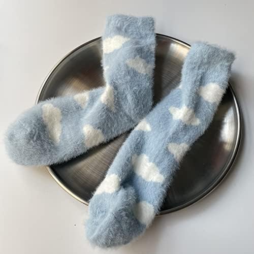 FUHONGCUP Kış Polar Çorap Artı Kadife Kalınlaşma Tüp Çorap Mavi Gökyüzü Beyaz Bulut Çorap Yumuşak Cilt Dostu Çorap
