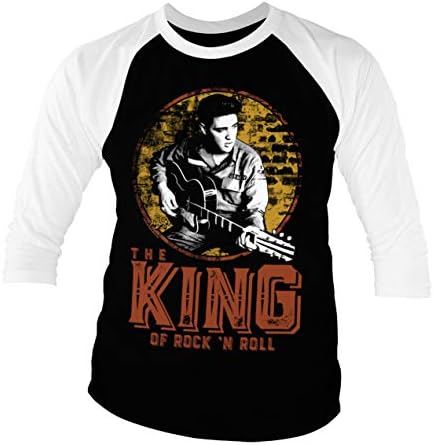 Elvis Presley Resmi Lisanslı Kralı Rock 'n Roll Beyzbol 3/4 Kollu Tişört (Siyah-Beyaz)