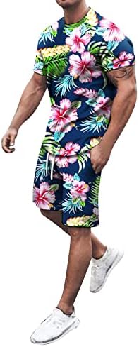 JOFOW Yaz plaj şortu Setleri 2 Parça Kol ve Gömlek kısa pantolon erkek Baskılı Erkek Takım Elbise Bir Düğme Takım