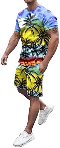 TOUFA Erkekler Yaz Kıyafeti Plaj Kısa Kollu Baskılı Gömlek Kısa Takım Elbise Gömlek Pantolon 2 Parça Takım Elbise