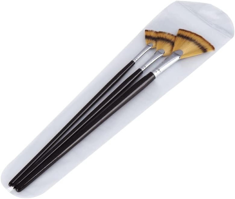 WALNUTA 3 Siyah Uzun Çubuk Yelpaze Şeklinde Guaj Fırça Seti 3 Renk Naylon Suluboya Sanat Fırçaları Boyama Malzemeleri