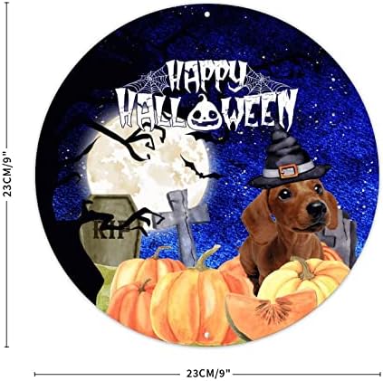 CowkissSign Cadılar Bayramı Ön Kapı Çelenk Cadılar Bayramı Gece Ürkütücü Mezarlık Cadı Köpek Alüminyum Sanat Işaretleri