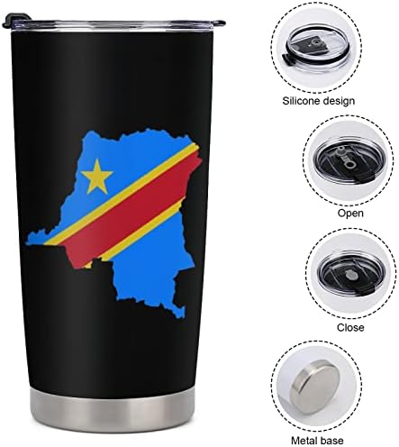 Kongo Bayrağı Harita Plastik Seyahat Kupa Vakum Yalıtımlı Kahve Fincanı Dayanıklı Araba Fincan Moda Kahve Kupa