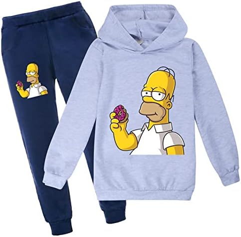 GTWAZ Erkek Kız Simpsons Kazak Tişörtü Kapşonlu-Casual Grafik Hoodies ve Sweatpants 2 Parça Eşofman