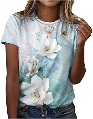 Açık Mavi Tee Genç Kızlar Yaz Sonbahar Kısa Kollu %2023 Pamuk Crewneck Grafik Gevşek Fit Brunch Bluz T Shirt Kadınlar