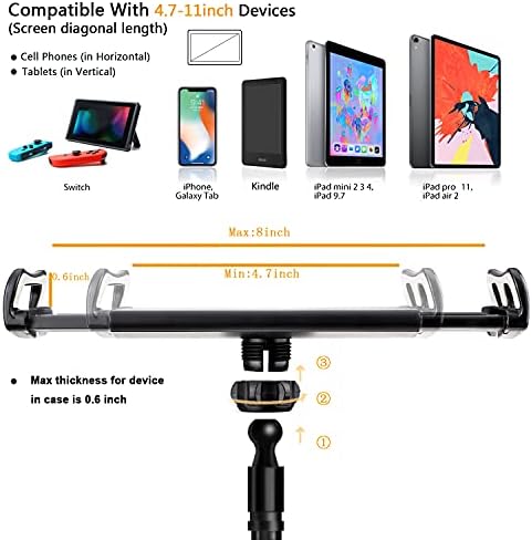 SRMATE Gooseneck Tablet Telefon Tutucu, iPhone, iPad, Switch, Samsung Galaxy Tabs için Esnek Uzun Kollu Kelepçe Klipsli