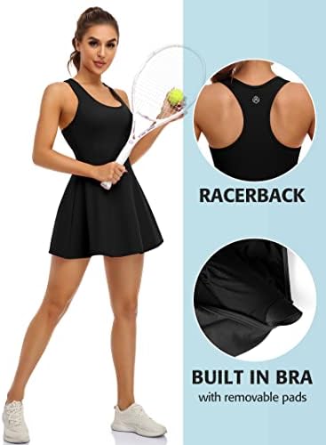 ATTRACO Tenis Elbisesi Şortlu ve Dahili Sutyenli Kadınlar için Cepli Racerback Egzersiz Elbiseleri