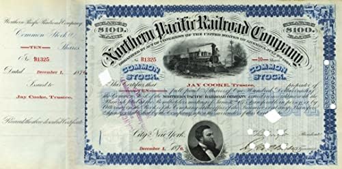 Kuzey Pasifik Demiryolu A. Ş. Jay Cooke İmzalı-İmzalı Demiryolu Stok Sertifikası