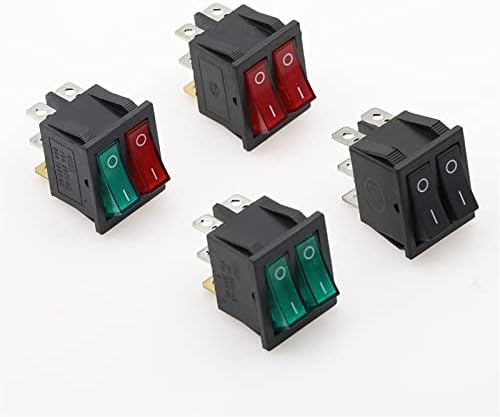 1 adet Çift Rocker Anahtarı DPST 6 Pin On-Off yeşil + kırmızı ışık ile 20A 125VAC mandallama anahtarı (renk : 1)