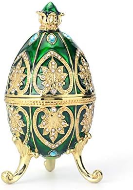 QIFU Vintage Yeşil Faberge Yumurta Tarzı Biblo Kutusu Menteşeli Benzersiz Hediye Ev Dekor için